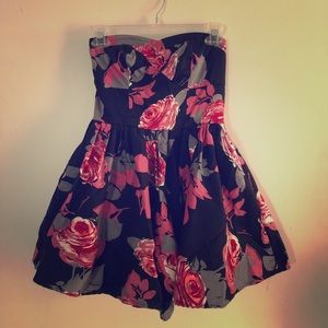 Strapless flowery mini dress